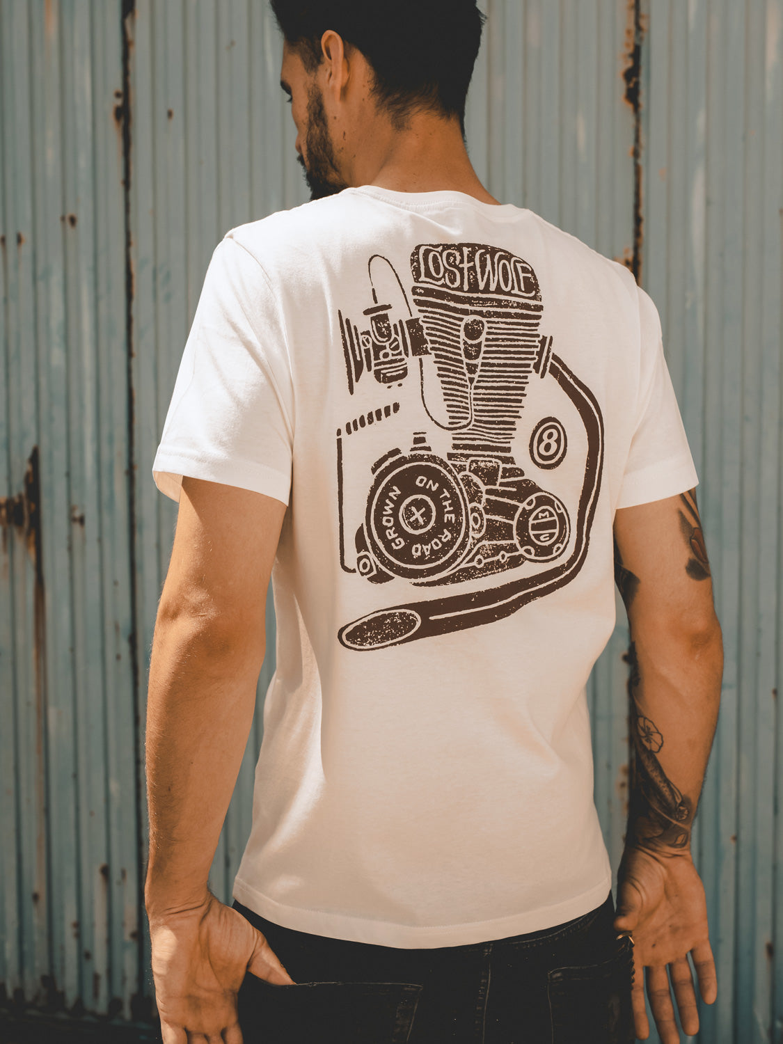 Engine T-shirt - Off White & Brown