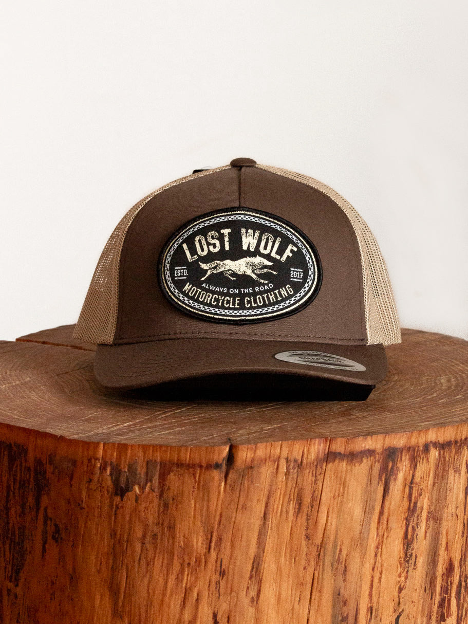 Wolf Khaki 5 Panel Cap - Retro Trucker 2-Tone Cap