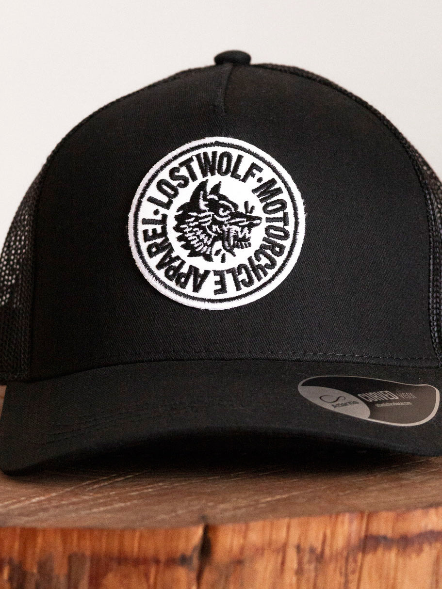 Wolf Motorcycle Curved Cap - 5 Panel Retro Trucker black