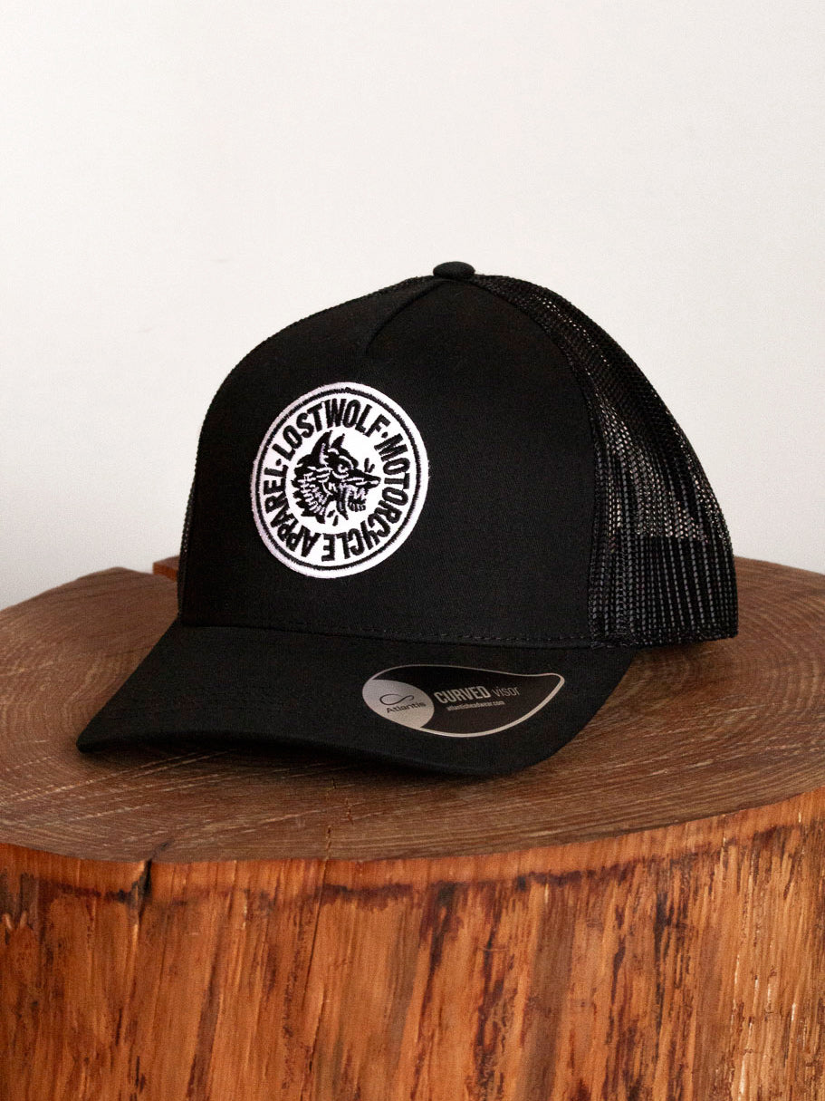 Wolf Motorcycle Curved Cap - 5 Panel Retro Trucker black