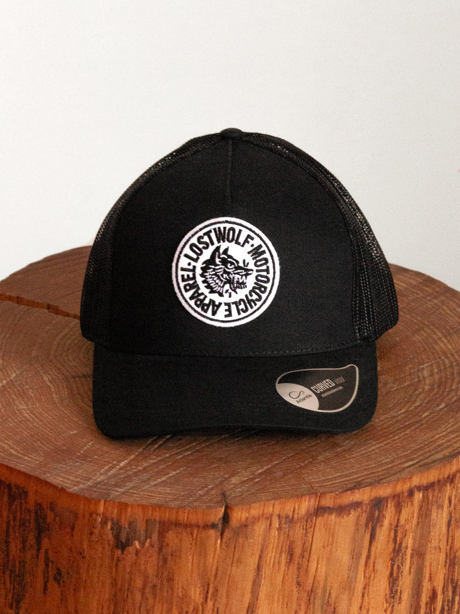 Wolf Motorcycle Curved Cap - 5 Panel Retro Trucker black