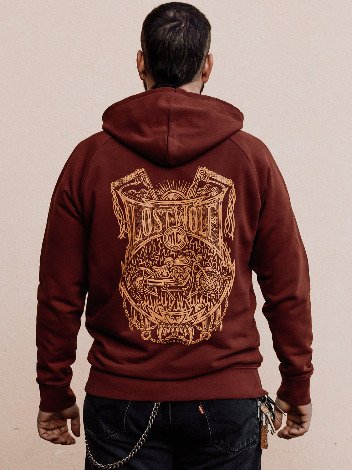 Chains Of Fire Hoodie - Wine by Pedro Oyarbide
