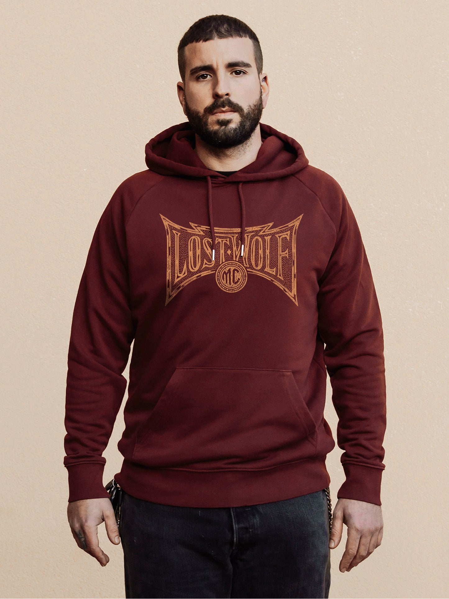 Chains Of Fire Hoodie - Wine by Pedro Oyarbide
