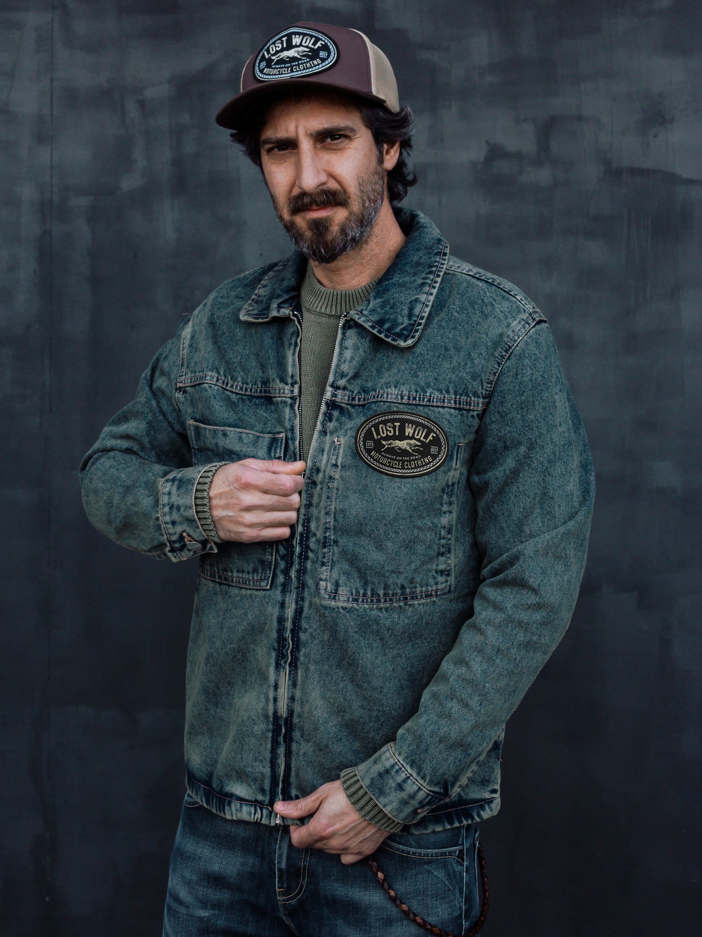 Sand Wolf overshirt with zip jacket - Denim