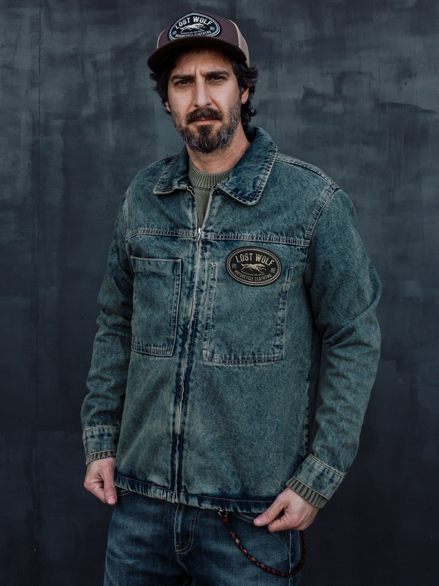 Sand Wolf overshirt with zip jacket - Denim