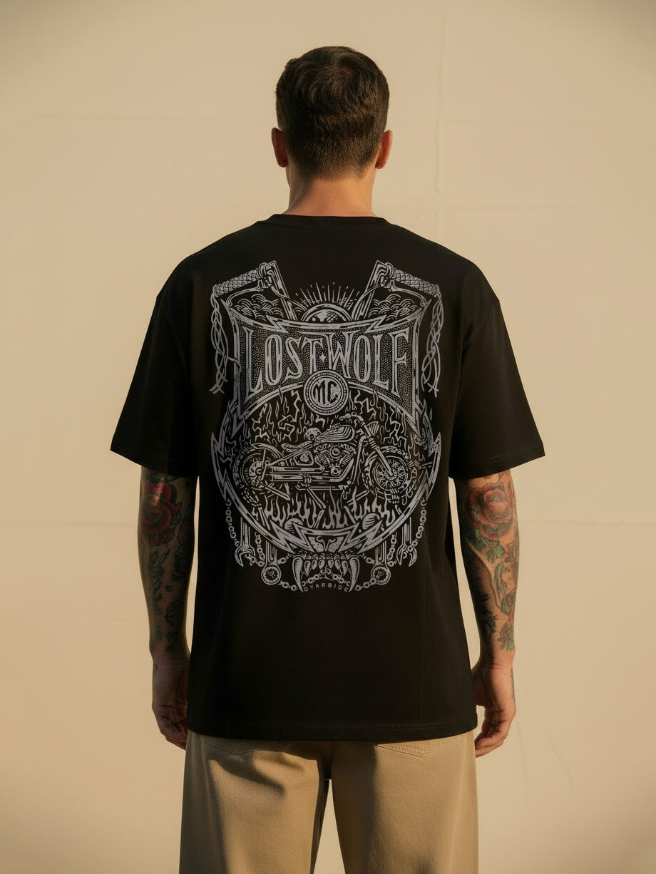 Chains Of Fire T-shirt - Black by Pedro Oyarbide