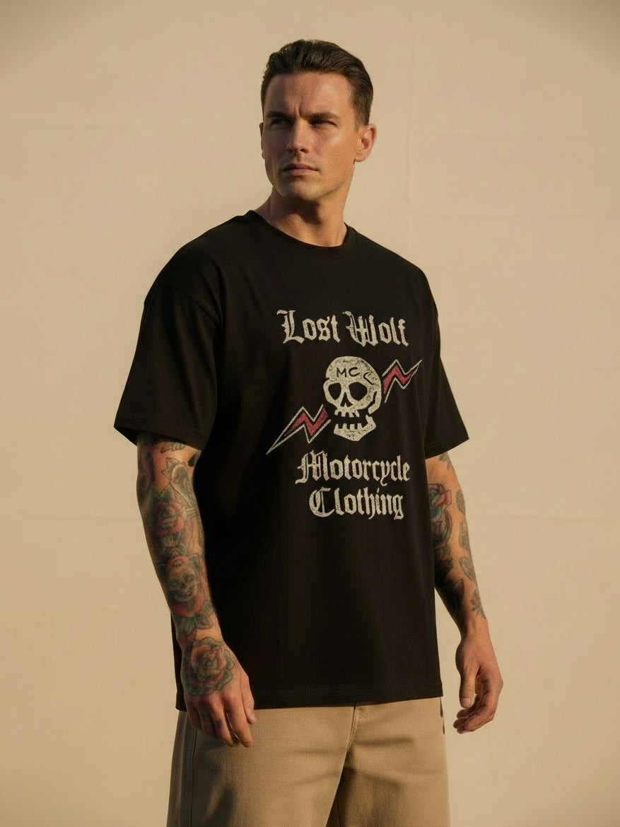Skull & Thunders t-shirt -  Black OVERSIZE