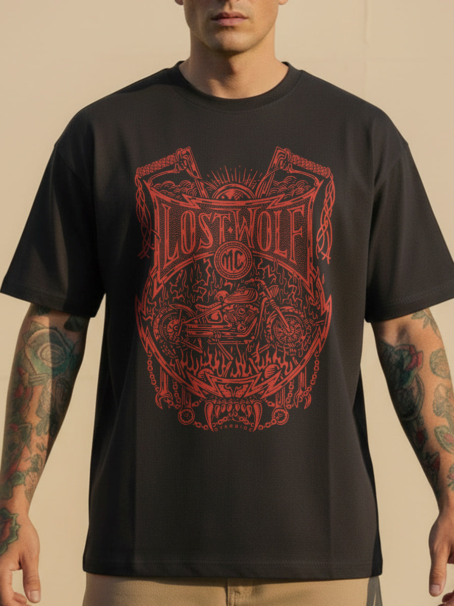 Chains Of Fire T-shirt - Lead Grey by Pedro Oyarbide